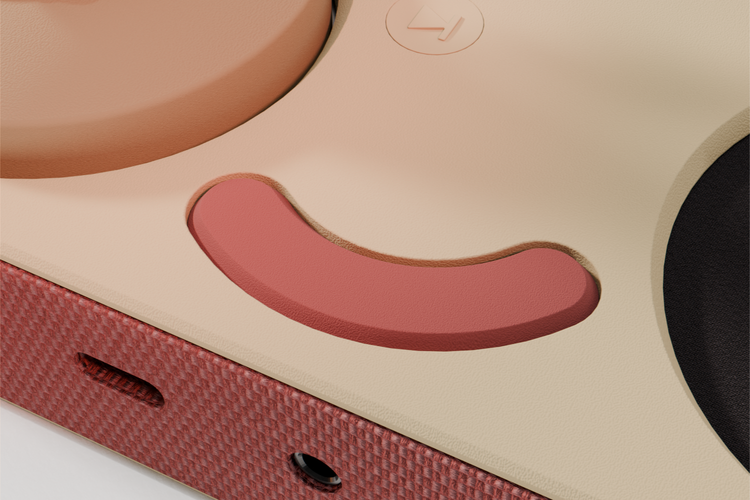 Close-up of the Hub's mouth button — hold for two seconds to switch language.